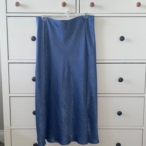 Blue silky midi skirt